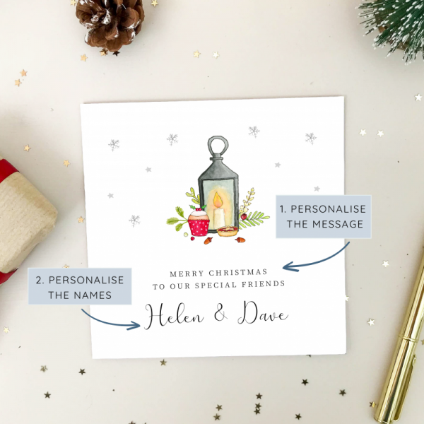 Personalised Christmas Card - Candle and Lantern