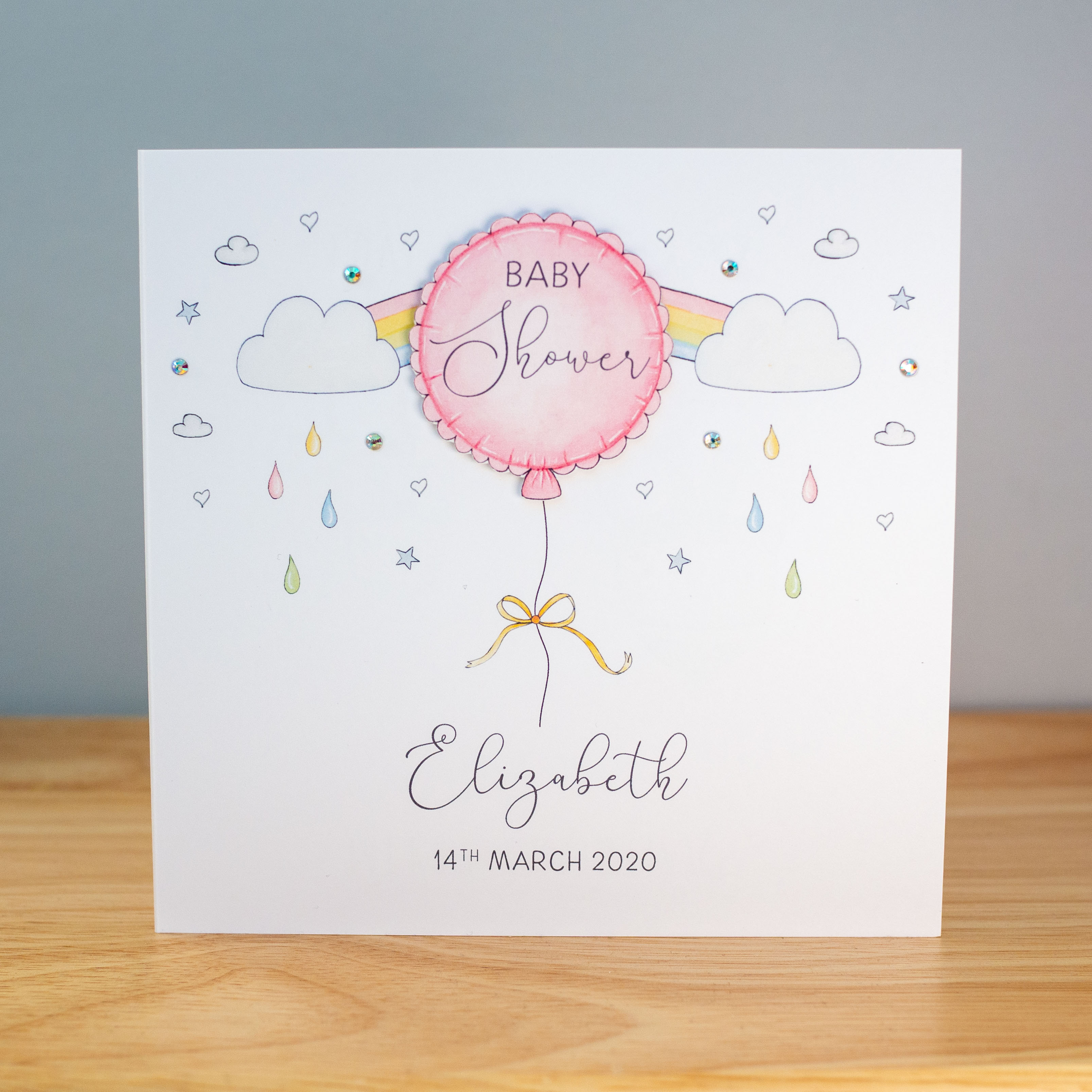 Personalised Baby Shower Card  Pink Balloon