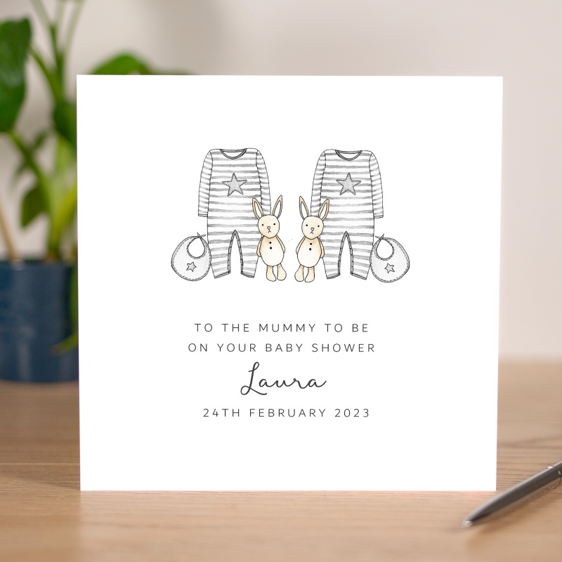 Personalised Twins Baby Shower Card - Mummy to be card