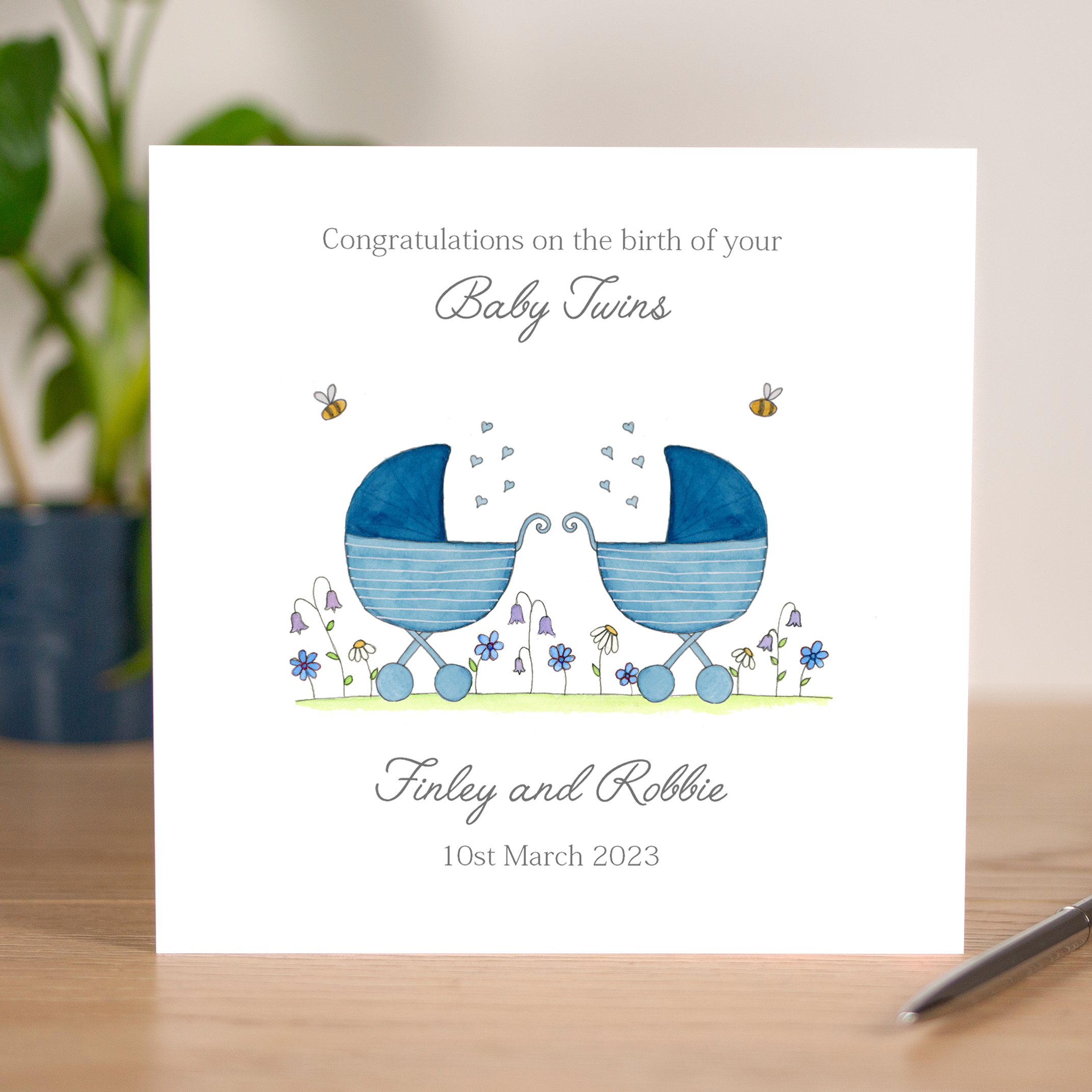 Personalised Baby Twins Card - Prams