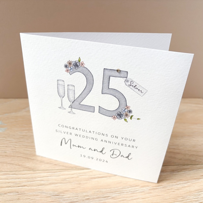 Handmade Personalised Silver Wedding Anniversary Card - 25th ...