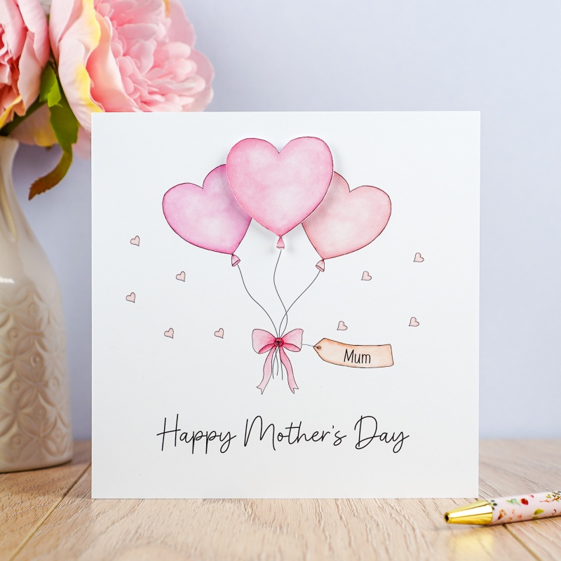 Personalised Mother's Day card - Heart Balloons