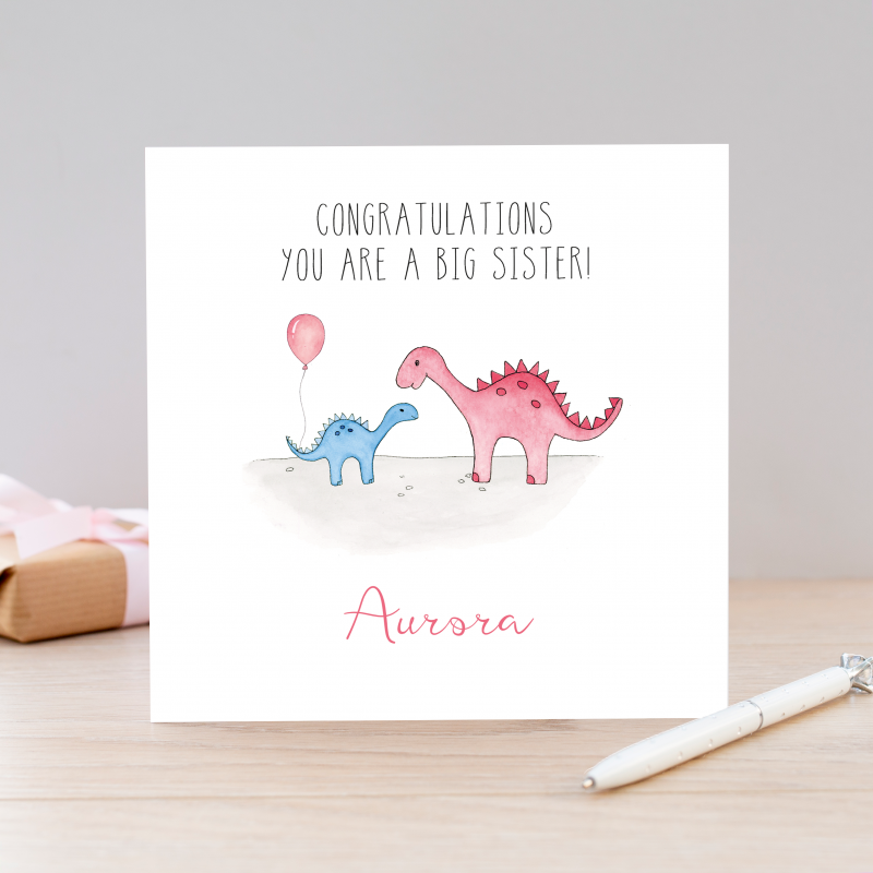 Personalised New Big Sister Card - Dinosaur