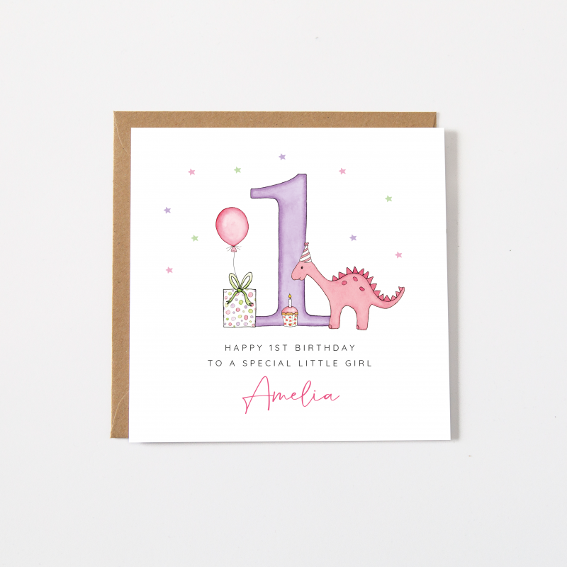 Personalised Dinosaur Girls Birthday Card  - Any age