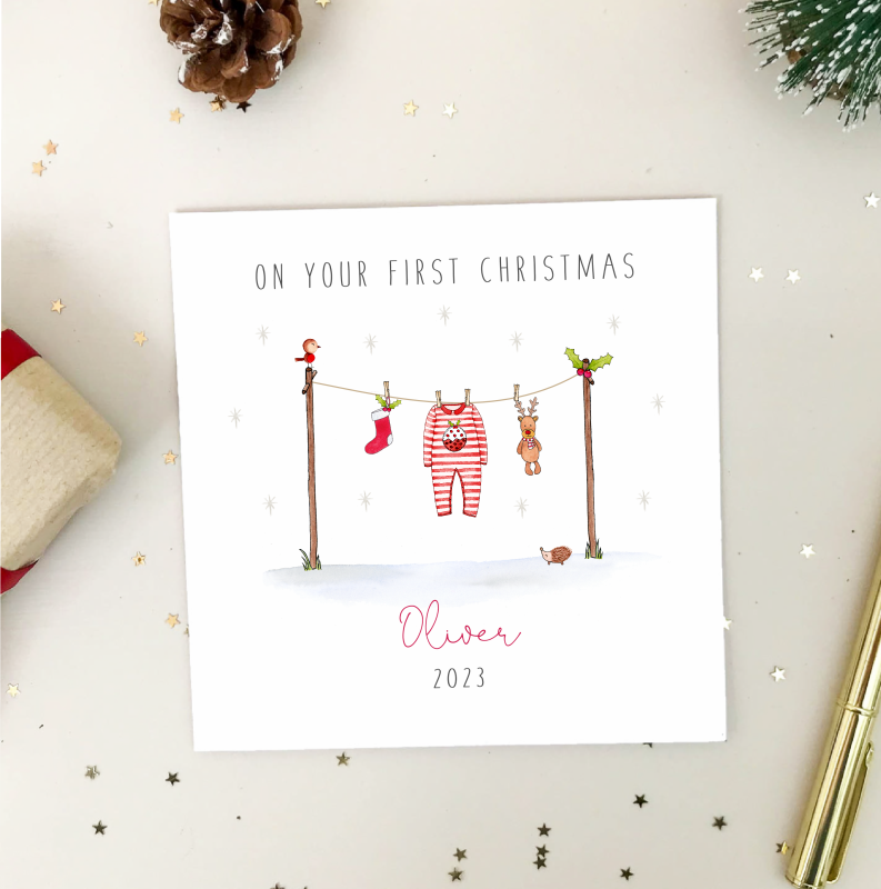 Personalised First Christmas Card - Washing Line