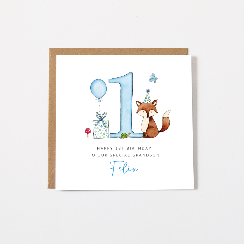 Personalised Boys 1st Birthday Card - Fox