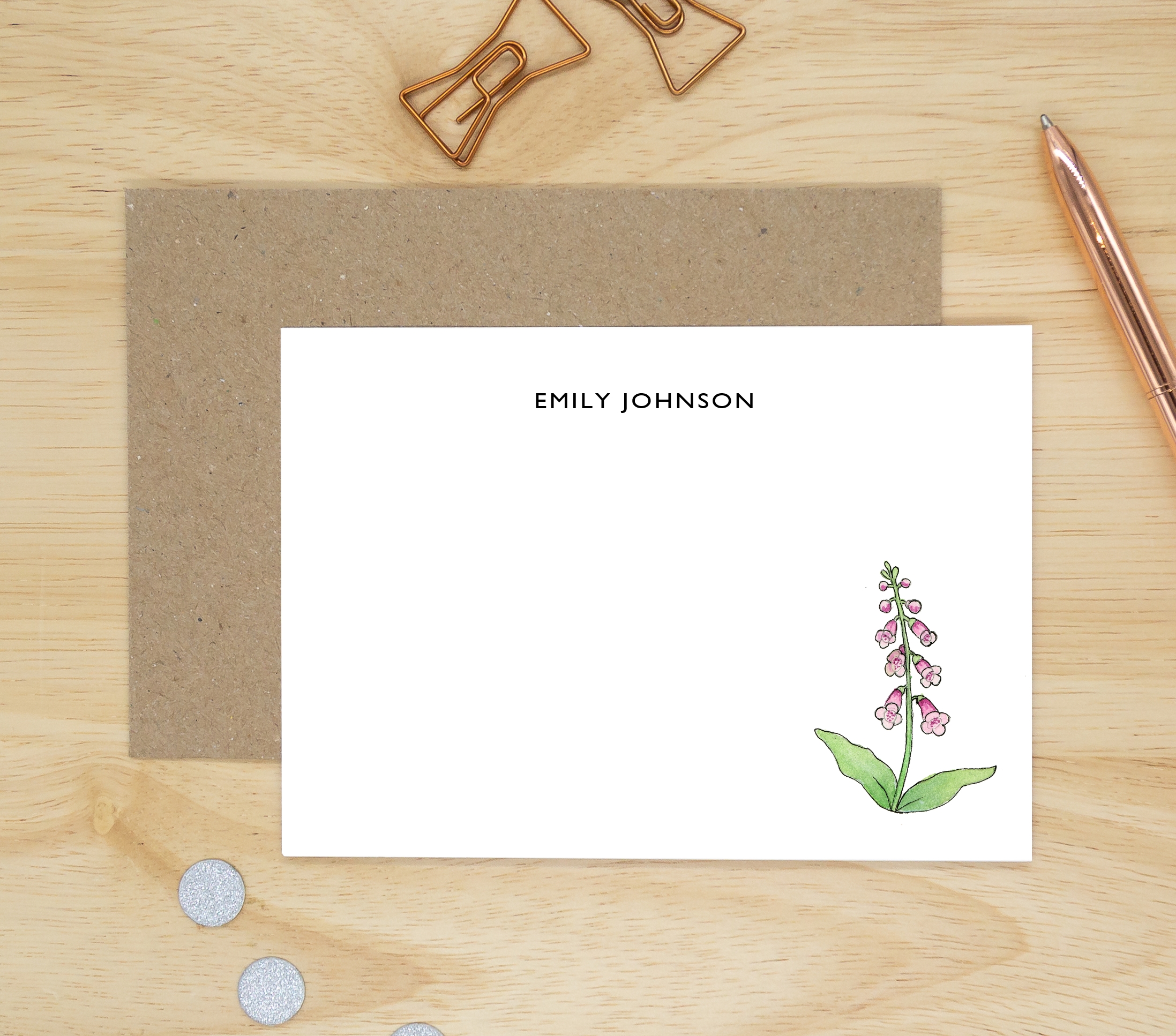Personalised Foxglove Notecards - Personalised Wildflower Note cards