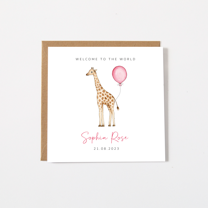 Personalised New Baby Girl Card - Giraffe
