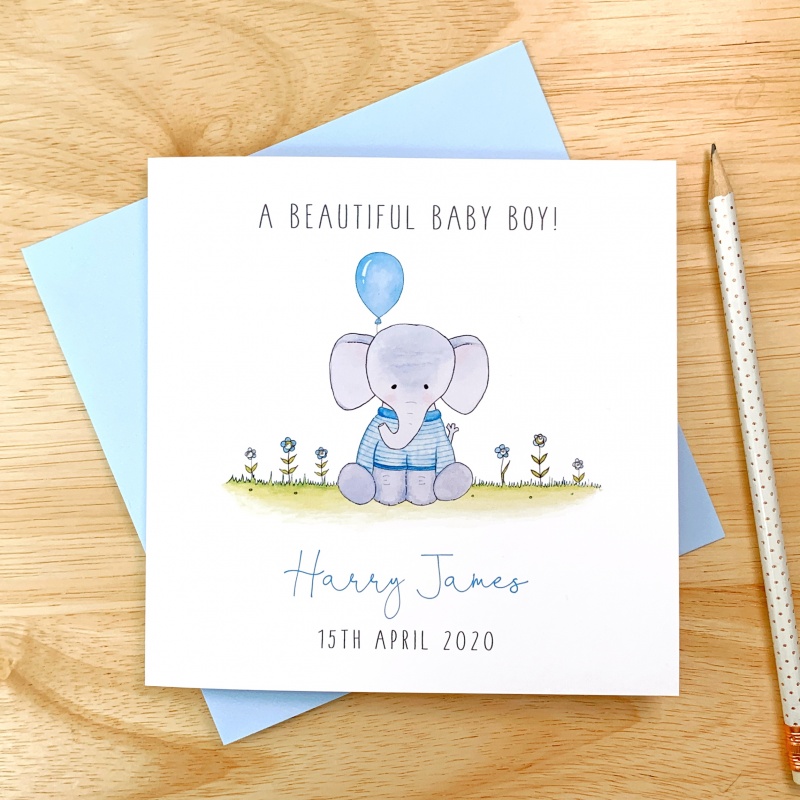 Personalised Baby Boy Card - Elephant