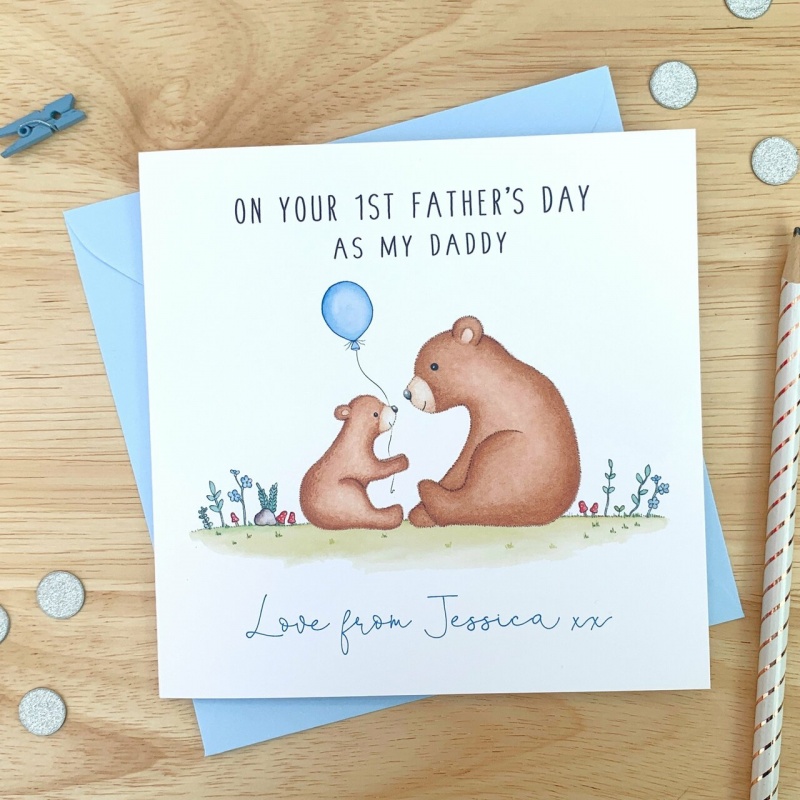 Personalised 1st Father's Day Card - Bear First Fathers Day Card - Daddy, Grandad, Grandpa, Pops