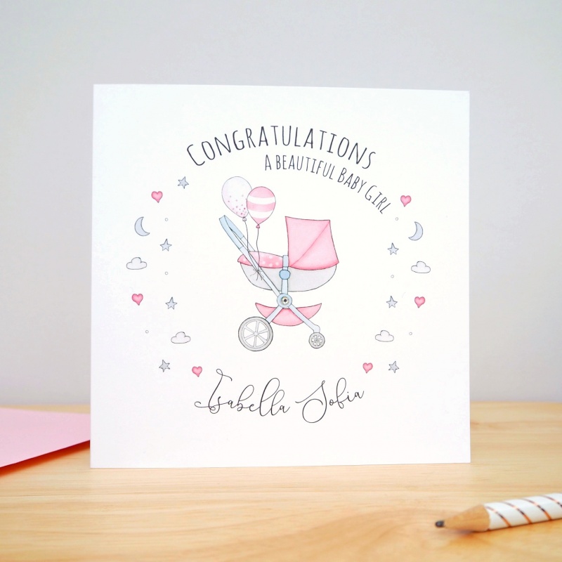 Personalised Baby Girl Card - New Baby Girl Card