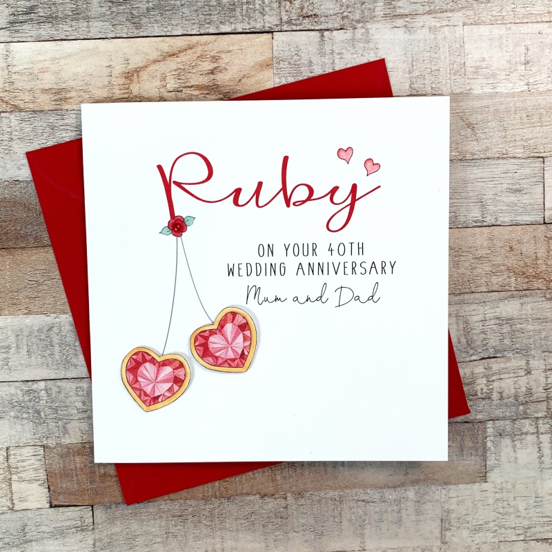 Personalised Handmade Ruby Wedding Anniversary Card 40th