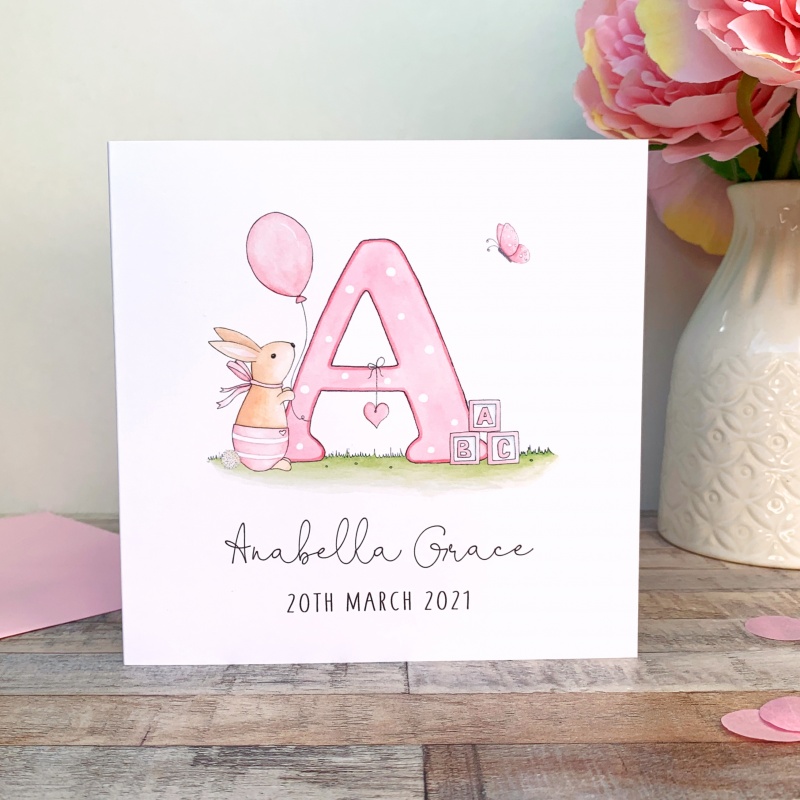 Personalised Baby Girl Card - Alphabet Letter