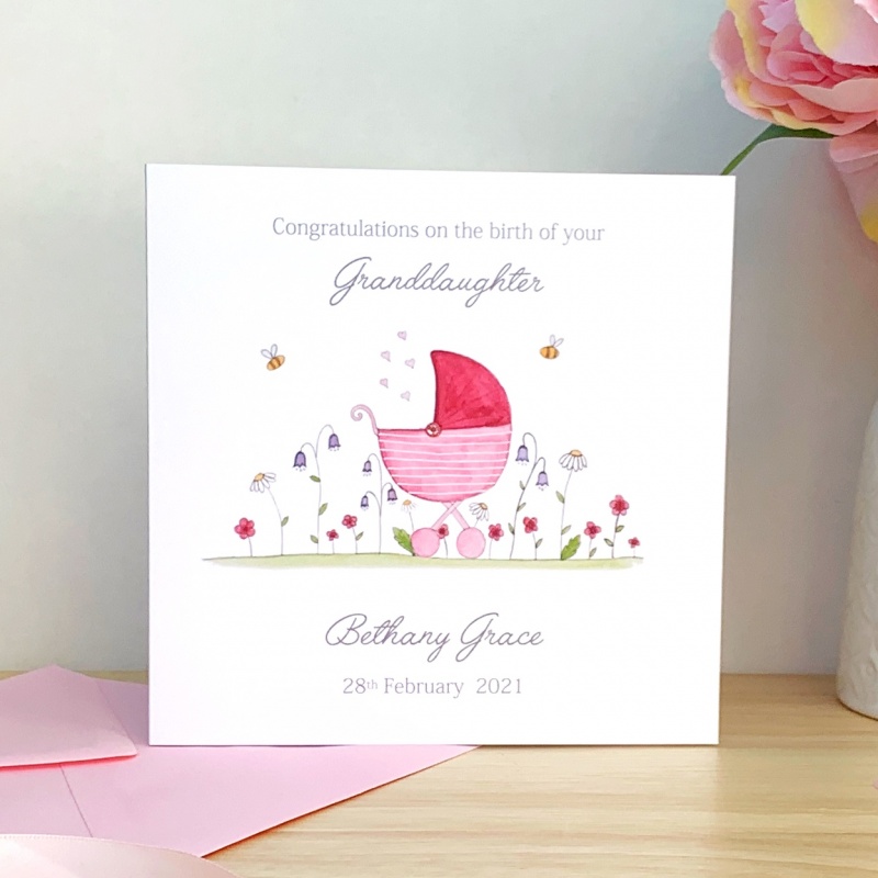 Personalised New Baby Granddaughter Card - New Grandparents Card