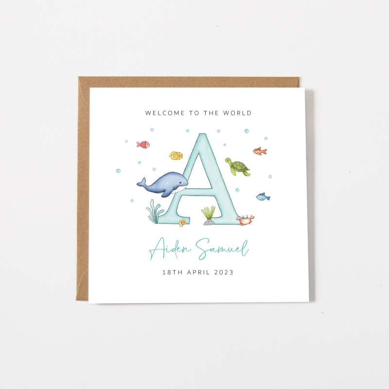 Personalised New Baby Card  For Girl or Boy - Under the Sea