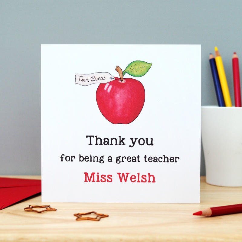 Personalised Teacher Thank You Card - Apple