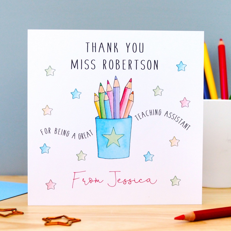 Personalised Teacher Thank You Card - Teacher, Teaching Assistant, Pencil Pot