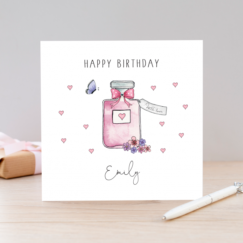 Ladies Birthday Card - Perfume and Makeup