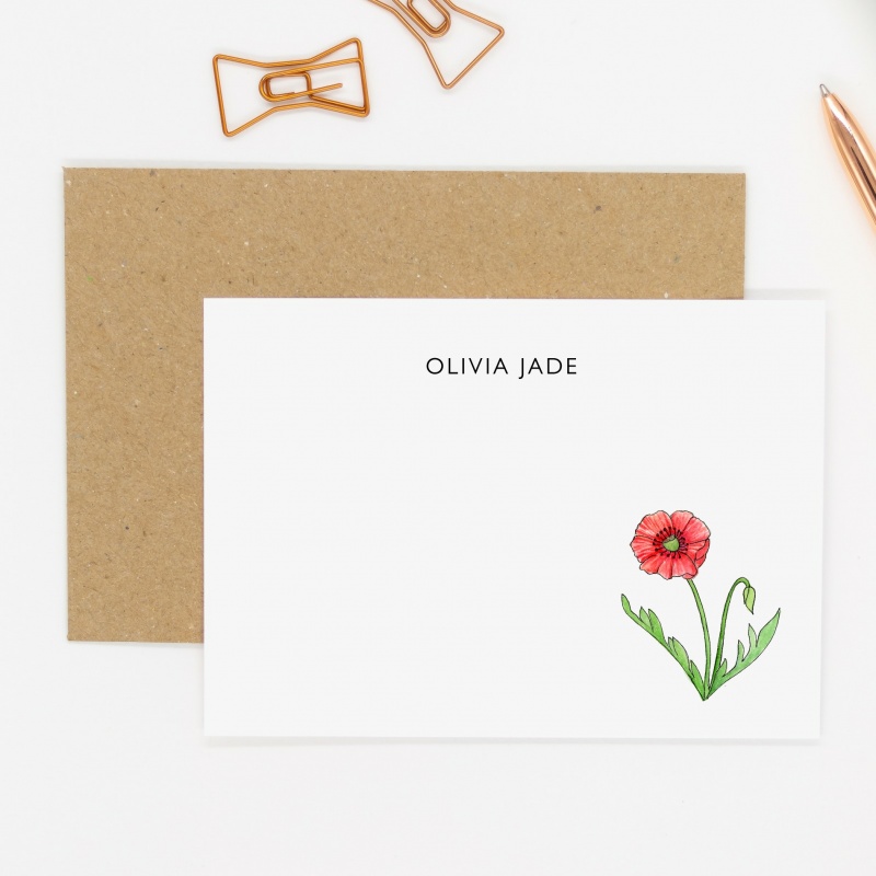 Personalised Poppy Notecards - Personalised Wildflower Notecards