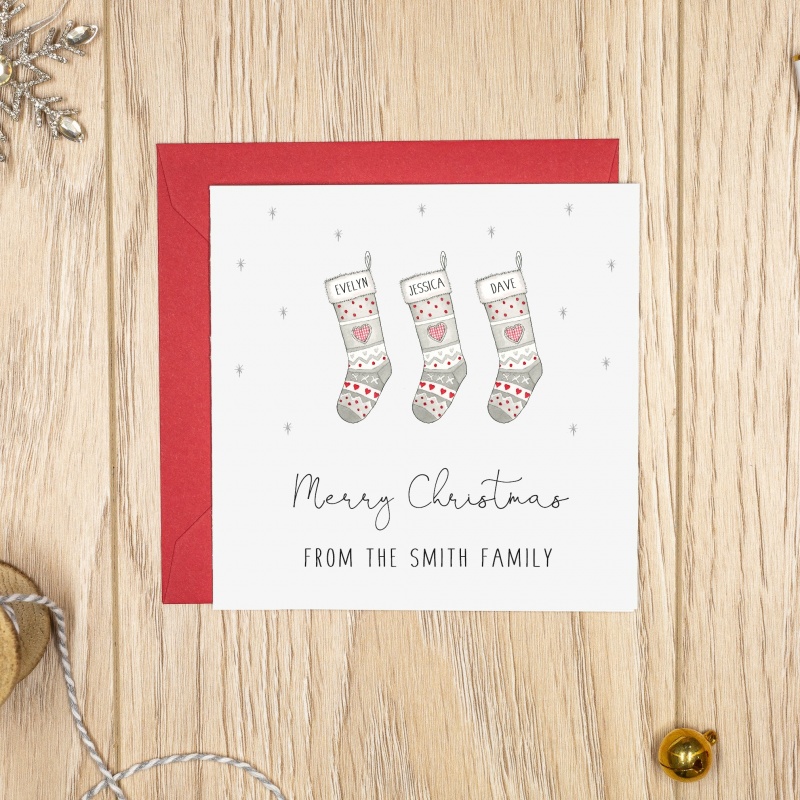 Personalised Family Christmas Card Packs - Pack of Stocking Christmas Cards