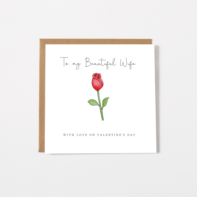 Personalised Valentine's Day Card With a single red rose for wife ...