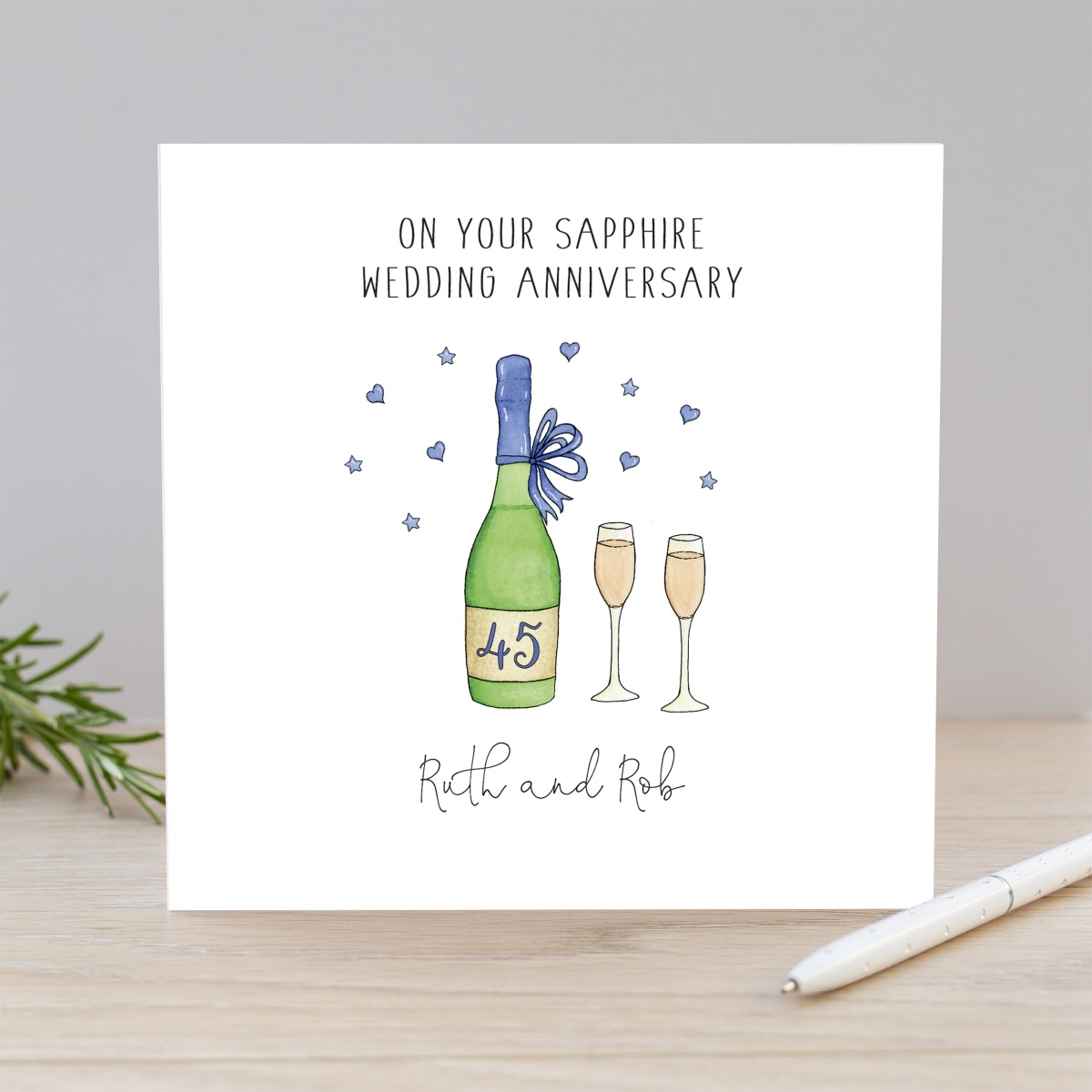 Handmade Personalised Sapphire Wedding Anniversary Card 45th or 65th ...
