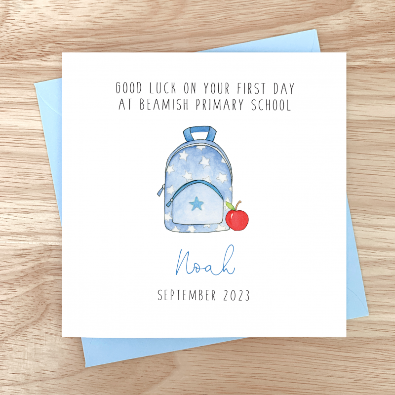 Personalised Boys Good Luck on your First Day at School Card