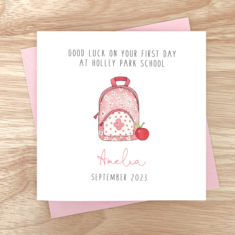 Personalised Girls Good Luck on your First Day at School Card