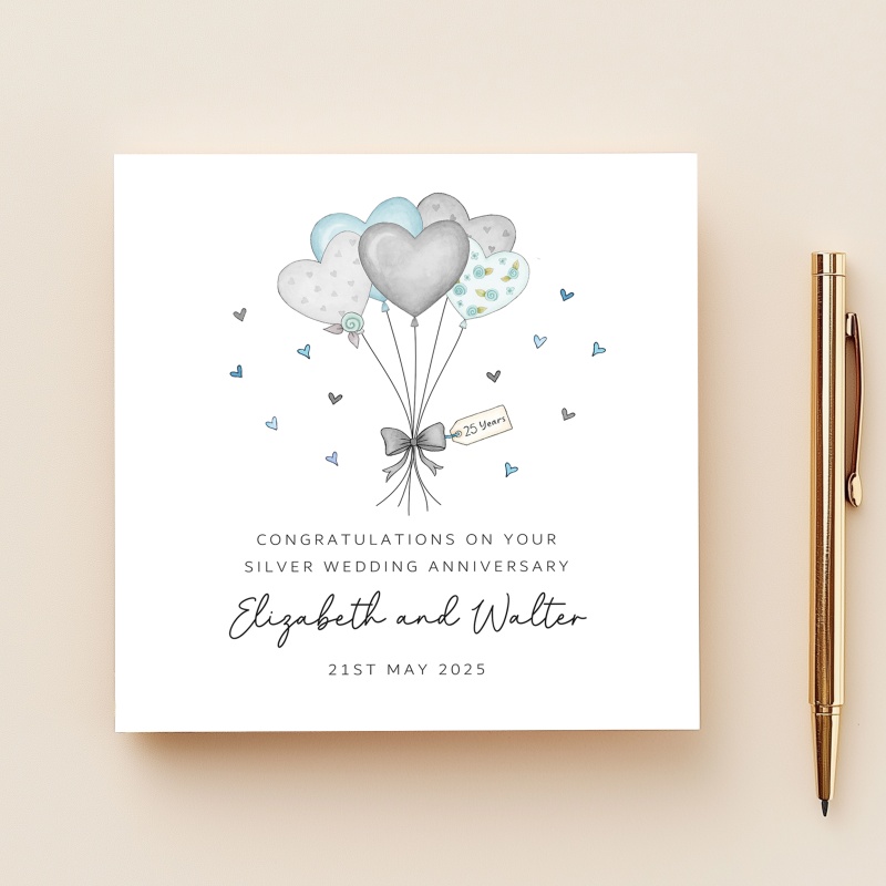 Handmade Personalised Silver Wedding Anniversary Card - Just For Cards ...