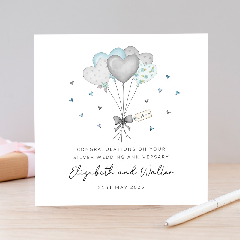 Handmade Personalised Silver Wedding Anniversary Card - Just For Cards ...