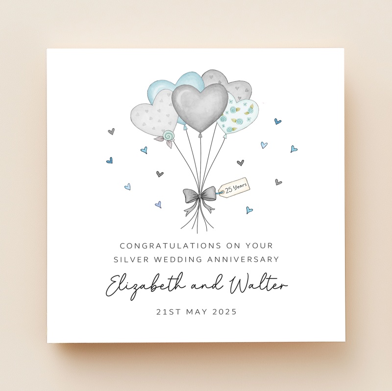 Handmade Personalised Silver Wedding Anniversary Card - Just For Cards ...