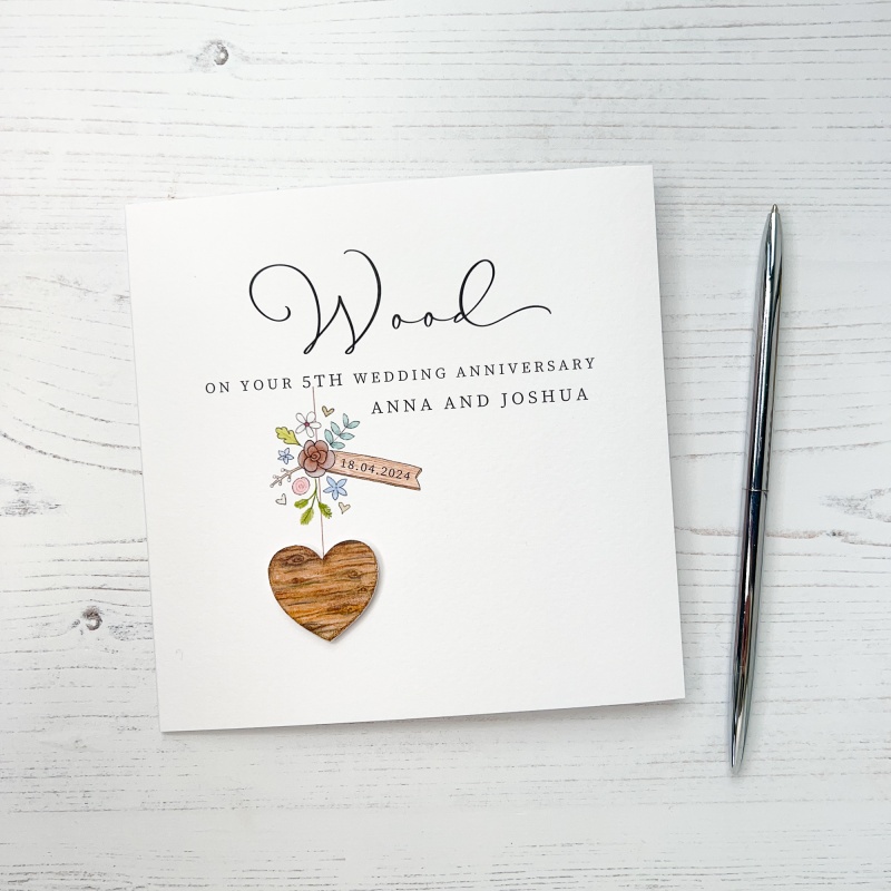 Personalised 5th Wedding Anniversary Card - Wood Anniversary Card