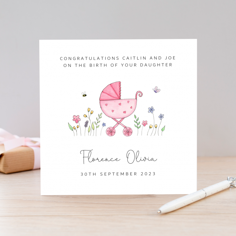 Personalised New Baby Girl Card