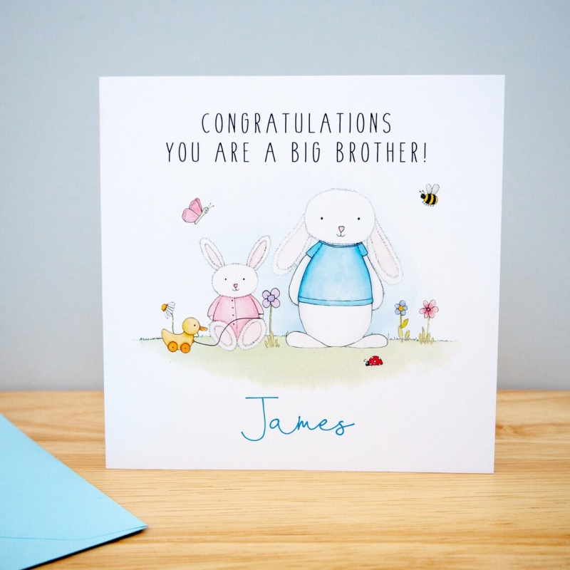 Personalised New Big Brother Card - Bunnies