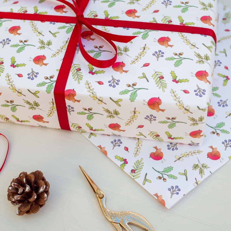 Christmas Wrapping Paper - Robins