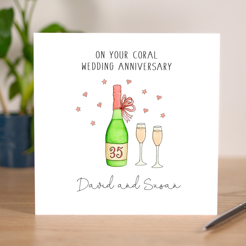 Handmade Personalised Coral Wedding Anniversary Card  35th Anniversary Cards