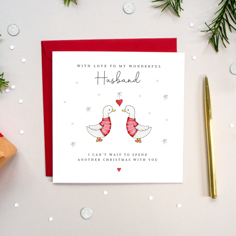 Personalised Ducks Christmas card for Husband, Wife, Girlfriend, Boyfriend, Partner