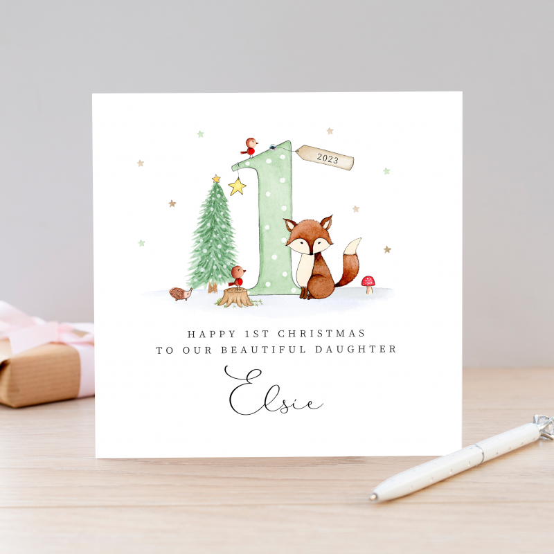 Personalised 1st Christmas Card For A Boy or Girl - Fox