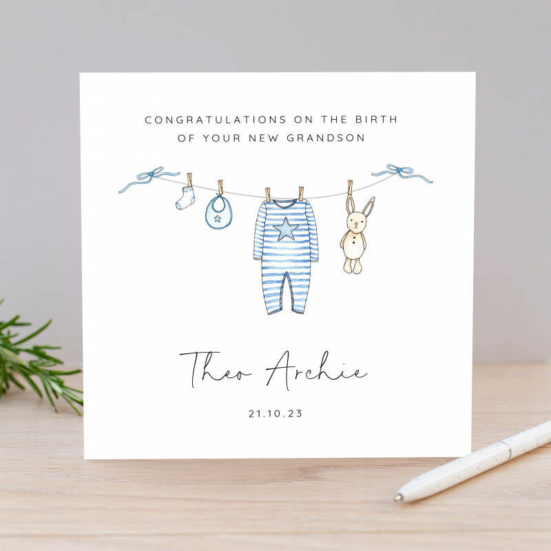 Personalised New Baby Grandson Card