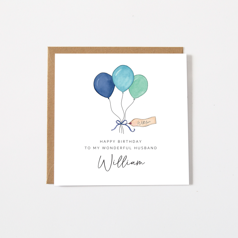 Personalised Birthday Card - Blue Balloons