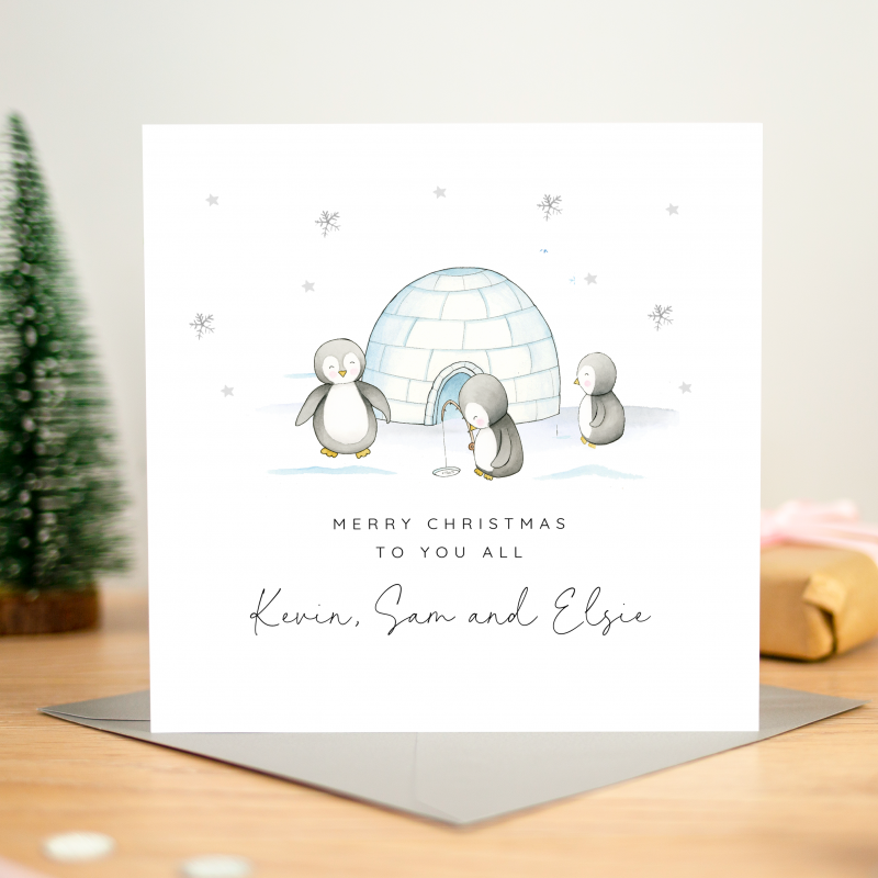 Personalised Family Christmas Card - To you all Penguins