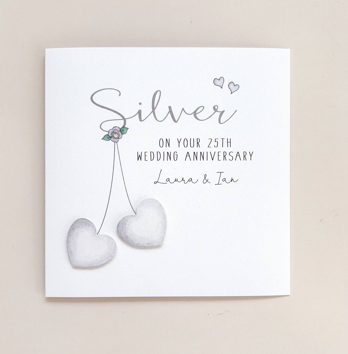 Handmade Personalised Silver Wedding Anniversary Card - Just For Cards ...