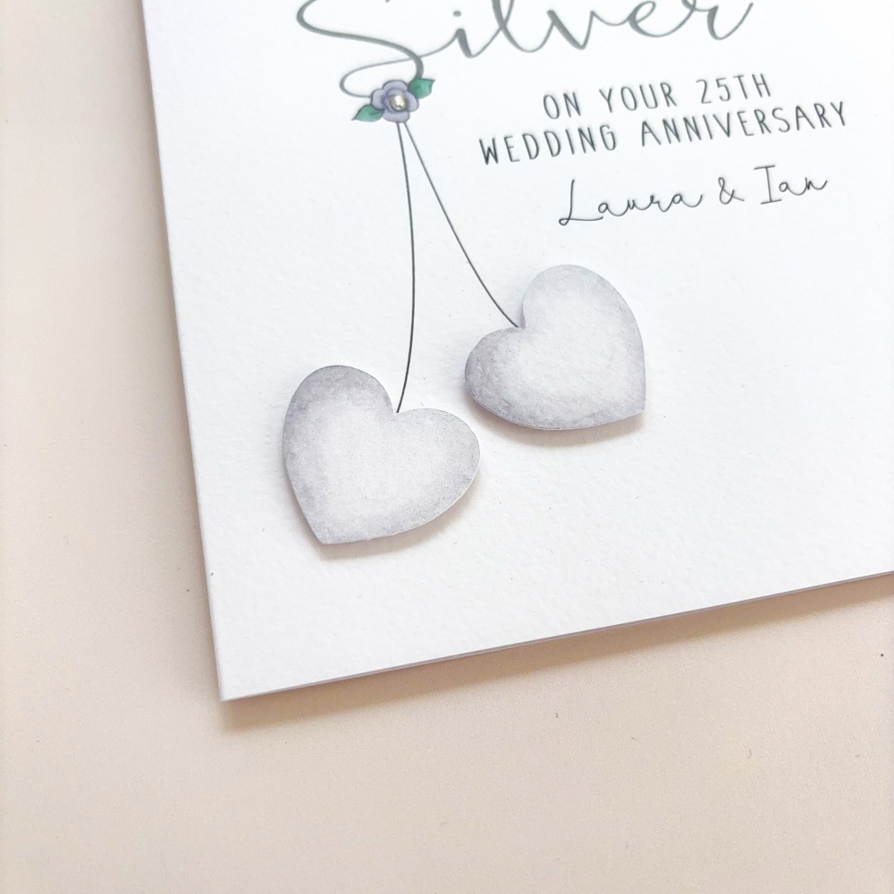 Handmade Personalised Silver Wedding Anniversary Card - Just For Cards ...