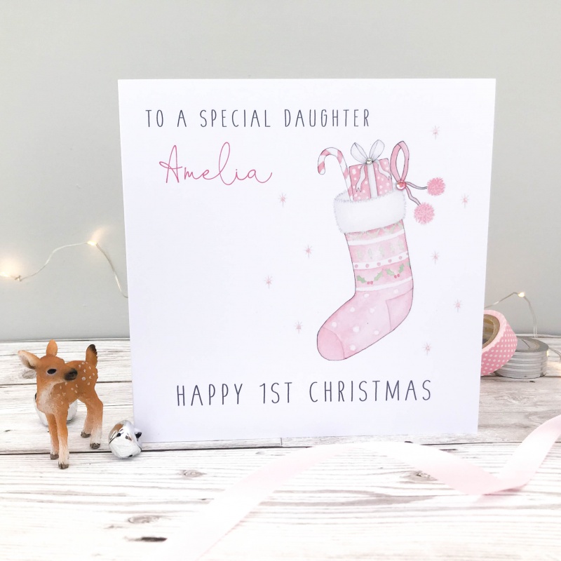 Personalised Girls First Christmas Card - 1st Christmas Card - Daughter, Granddaughter, Niece