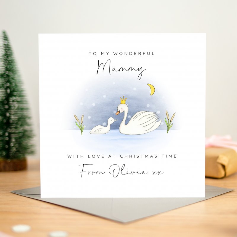 Personalised Swans Christmas Card for Mummy, Mum, Grandma, Nana, Nan, Granny