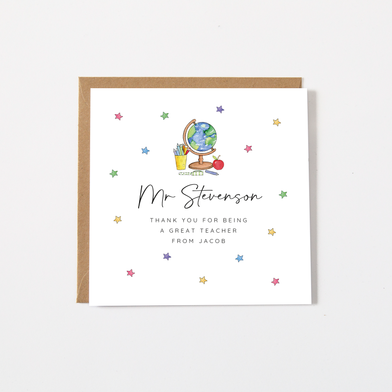 Personalised Teacher Thank You Card - Stars