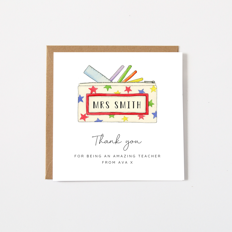 Personalised Teacher Thank You Card - Teaching Assistant - Pencil Case