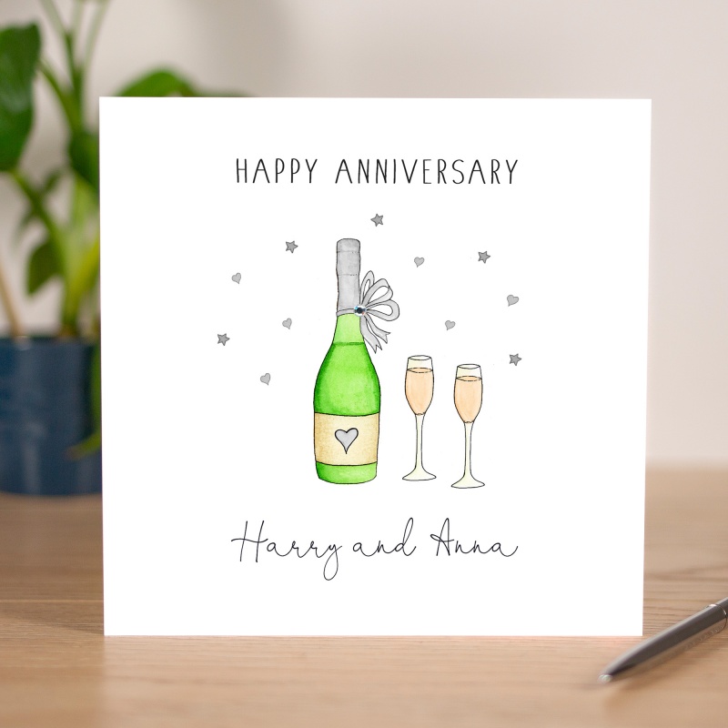Personalised Wedding Anniversary Card - Wine Bottle