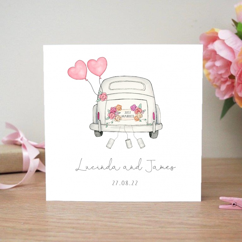 Personalised Wedding Day Card - Wedding Car Card - Just Married