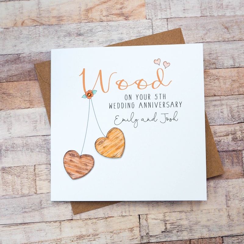 Personalised Wooden Wedding Anniversary Card  - 5th Anniversary